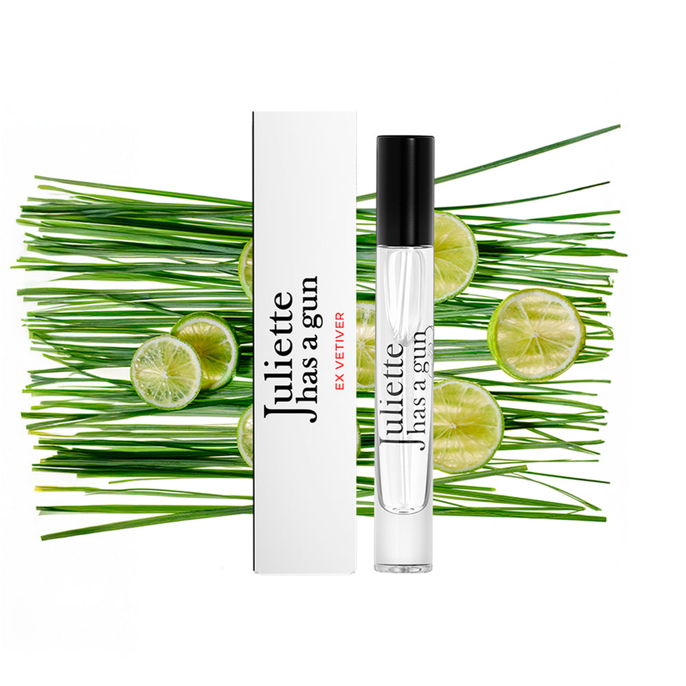 Ex Vetiver by Juliette has a gun travel spray packshot with ingredients