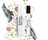 Lili Fantasy by Juliette has a gun travel spray packshot with ingredients 