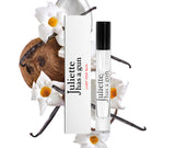 Lust for Sun by Juliette has a gun travel spray packshot with ingredients 
