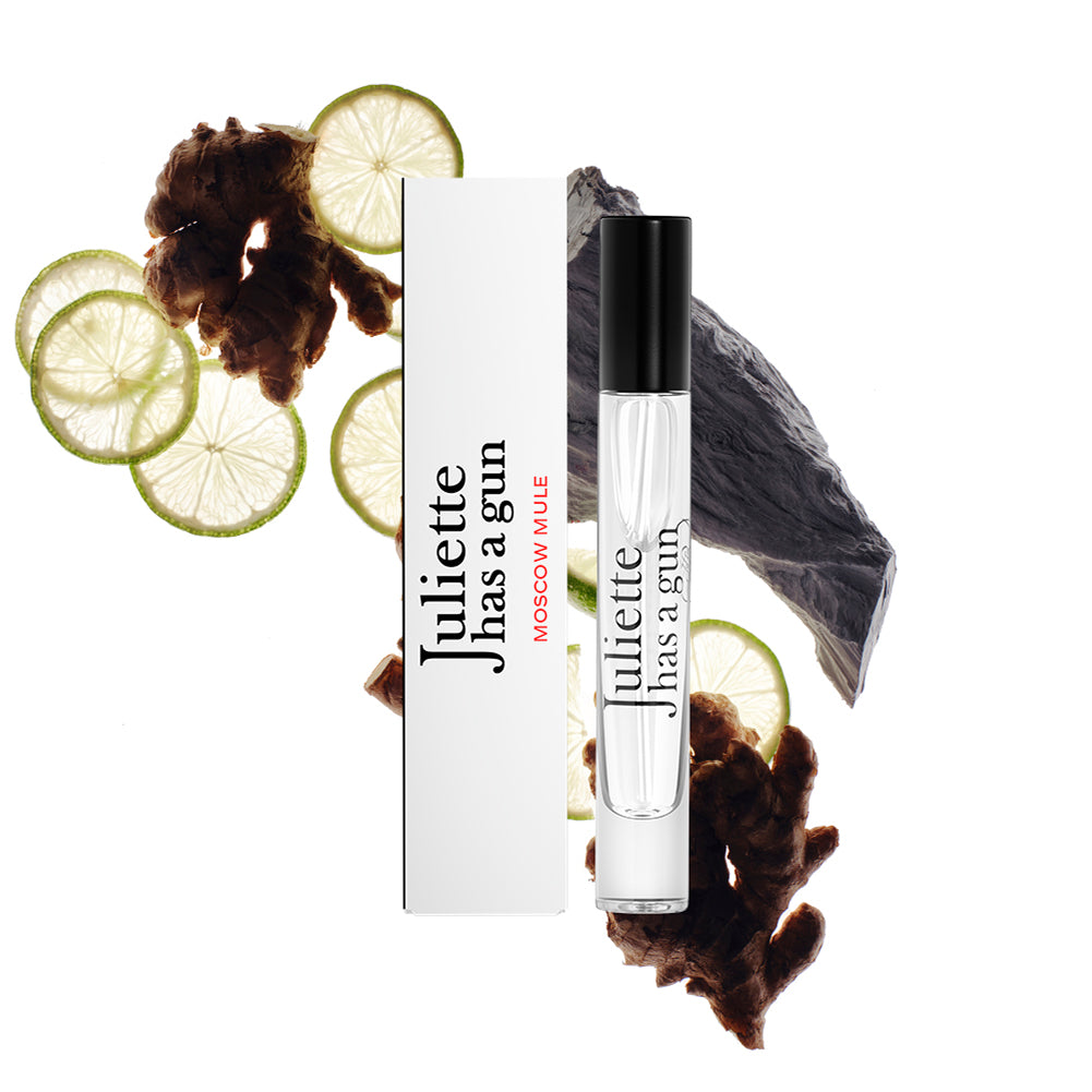Moscow Mule by Juliette has a gun travel spray packshot with ingredients 